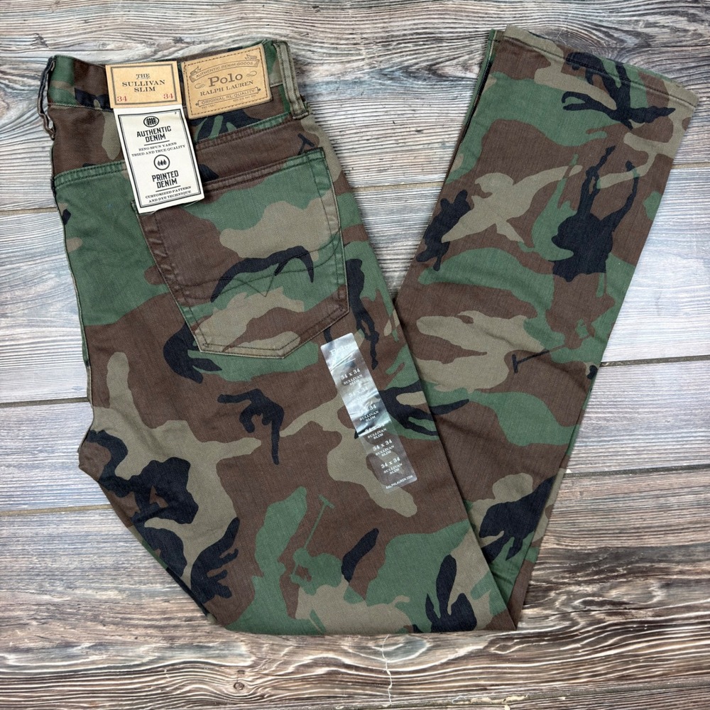 Polo Ralph Lauren Mens 34x34 Sullivan Slim Jeans Camo Printed Denim New